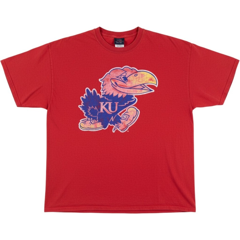 Vintage Y2K Kansas Jayhawks MV Sport T-Shirt Men XL Graphic Red